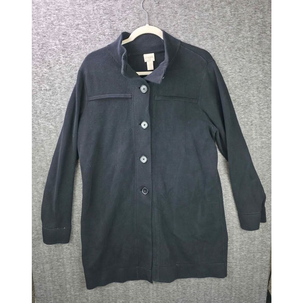 Chico's Black Button Up Knit Cardigan Jacket Size 2 (US 10/12)
